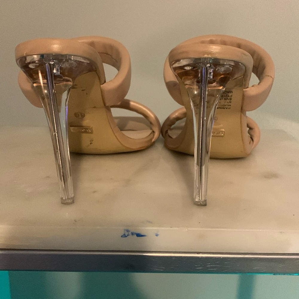 bebe Taupe Double Strap Heels